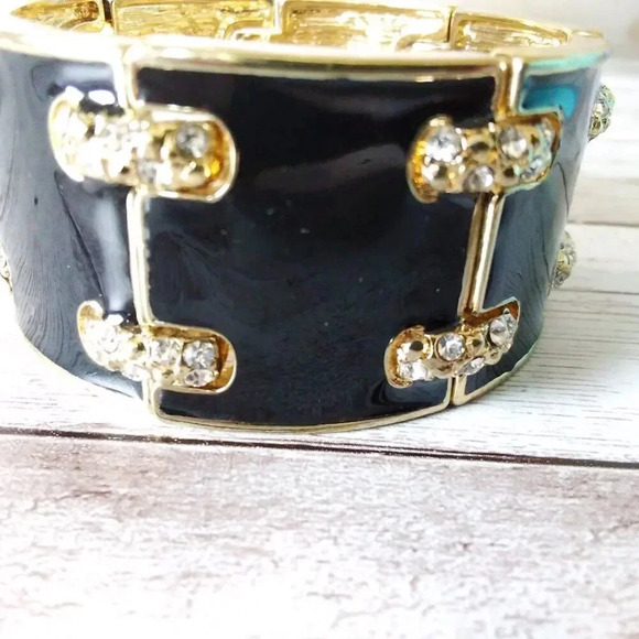 Black & Gold Tone Glam Stretch Bracelet - Picture 2 of 8